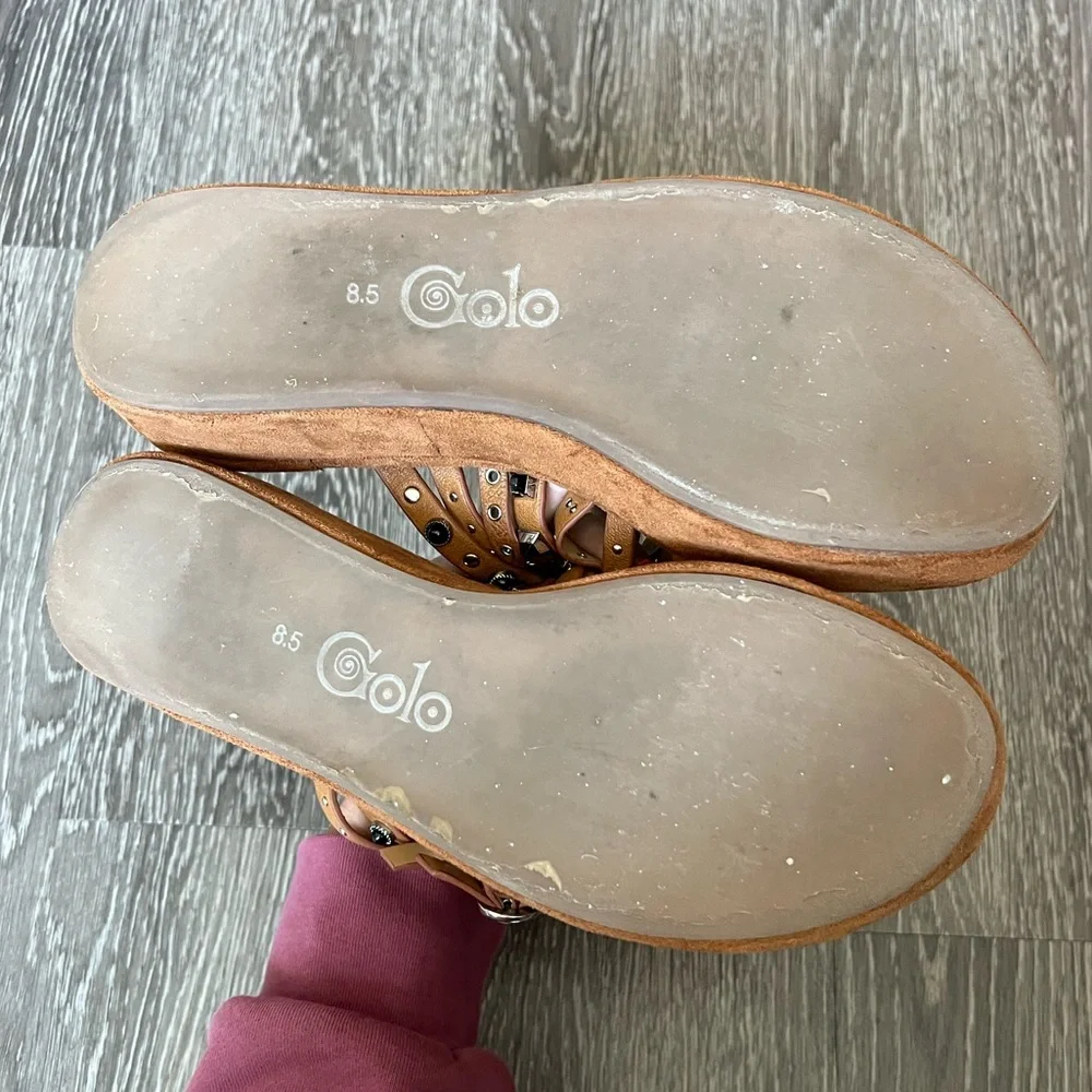 Free People Tan Brown Studded Platform Slide Sandals